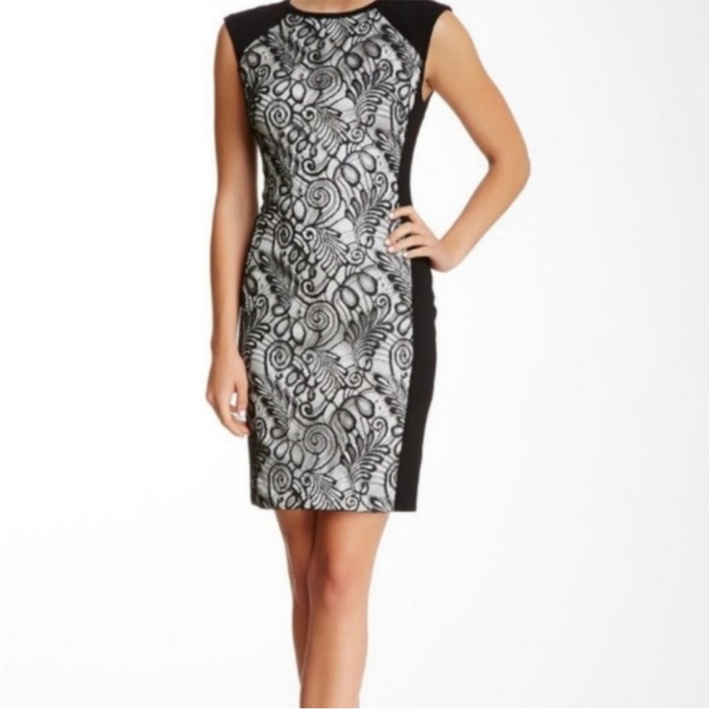 Trina Turk Veda Lace Black & White Sheath Dress. Size 8